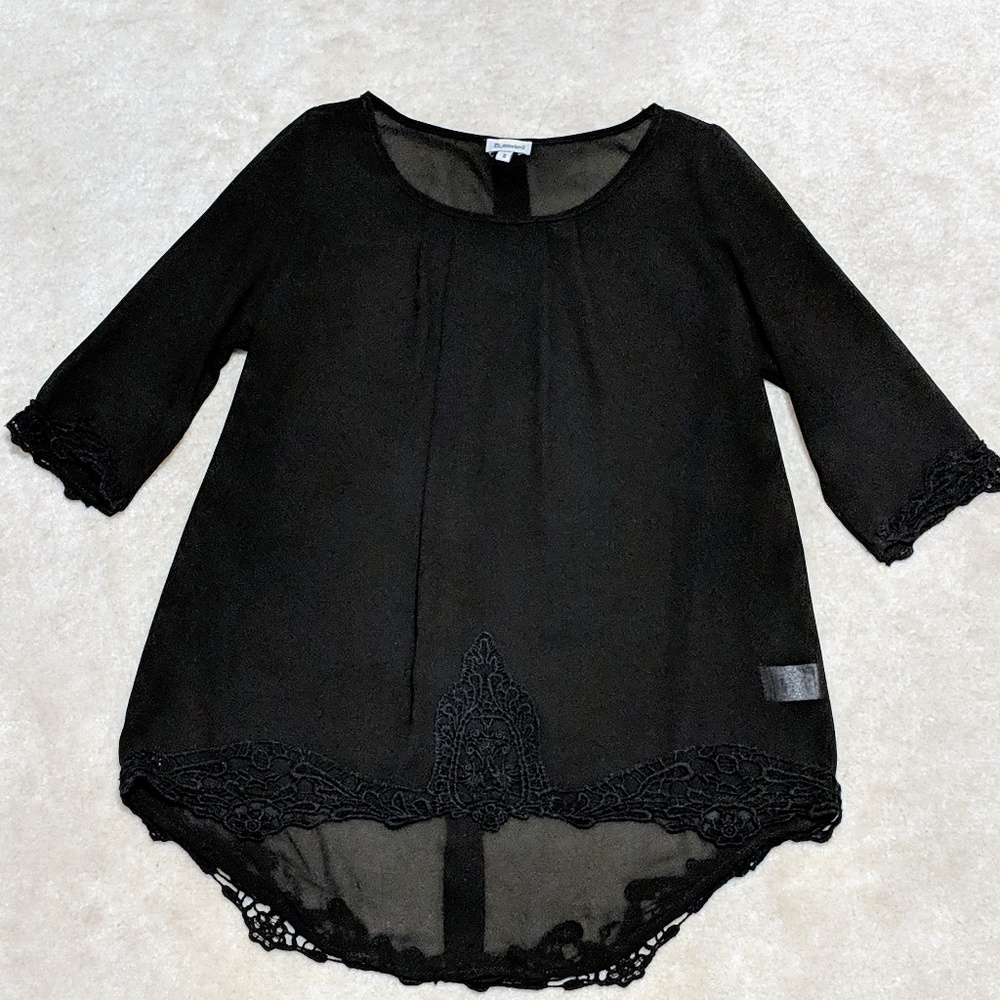 Sheer black top w/embroidery touches